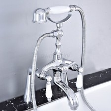 Deck Mount Polished Chrome Brass Bathtub Clawfoot Faucet Mixer Tap w/Hand Shower