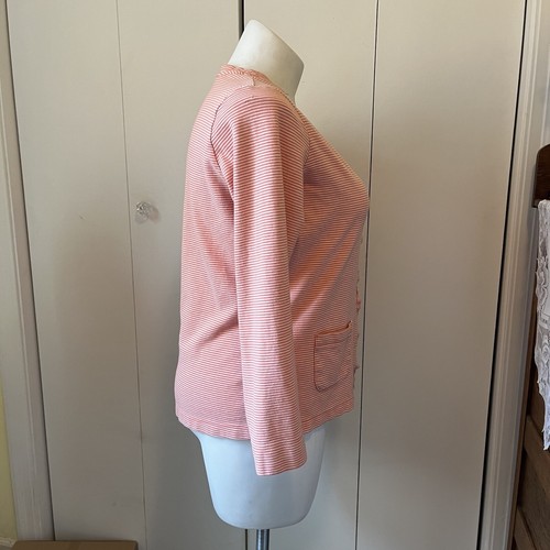 L.L. Bean Womens Long Sleeve Cardigan Orange White Button Front Pockets Size XL - Picture 5 of 8