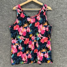 Time And Tru Blouse Women XL Black Floral Sleeveless Wide Strap Round Neck