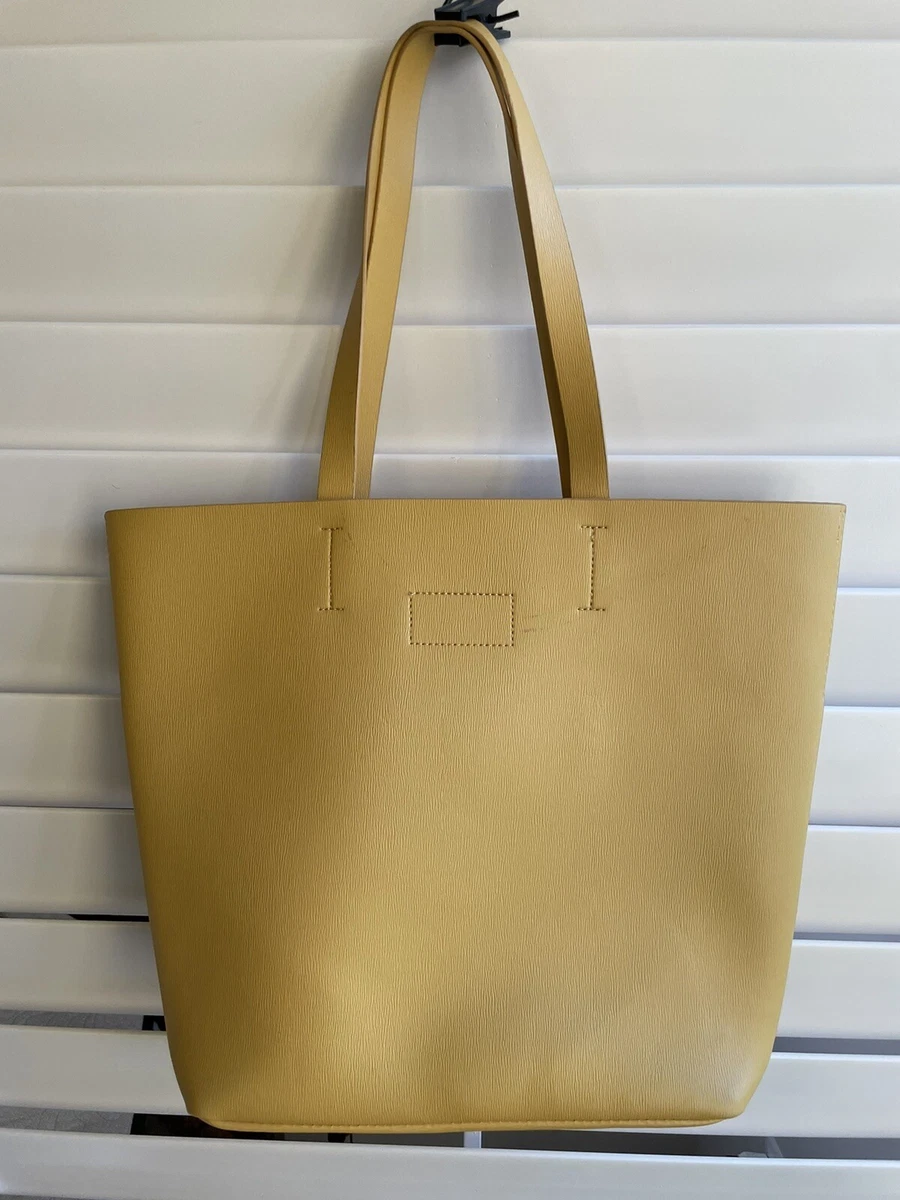 Neiman Marcus Large Light Mustard Yellow Faux Leather Shopper Tote Bag |  eBay