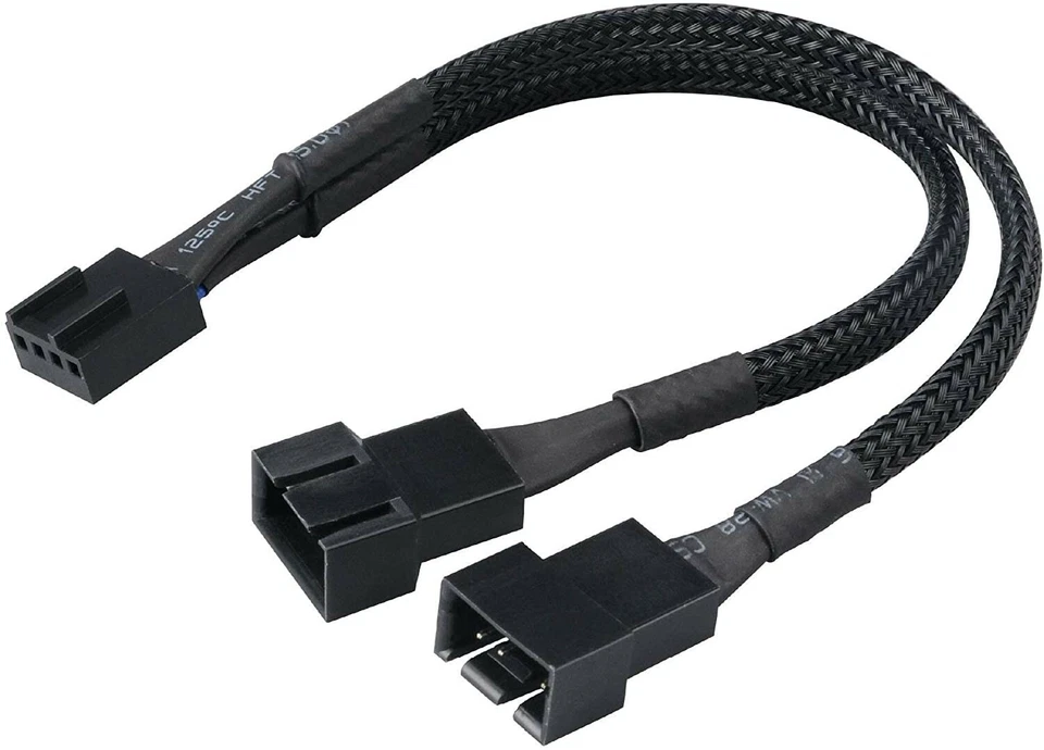 4 Pin PWM Y Cable w Sleeving Male to 2x Female 12v 30cm 12" Fan Power Connector - Image 3 of 3