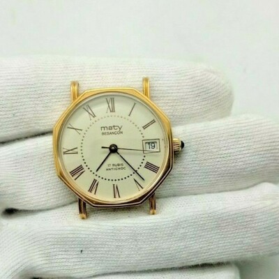 Montre MATY Besançon date Mouvement mécanique années 50-60 plaqué