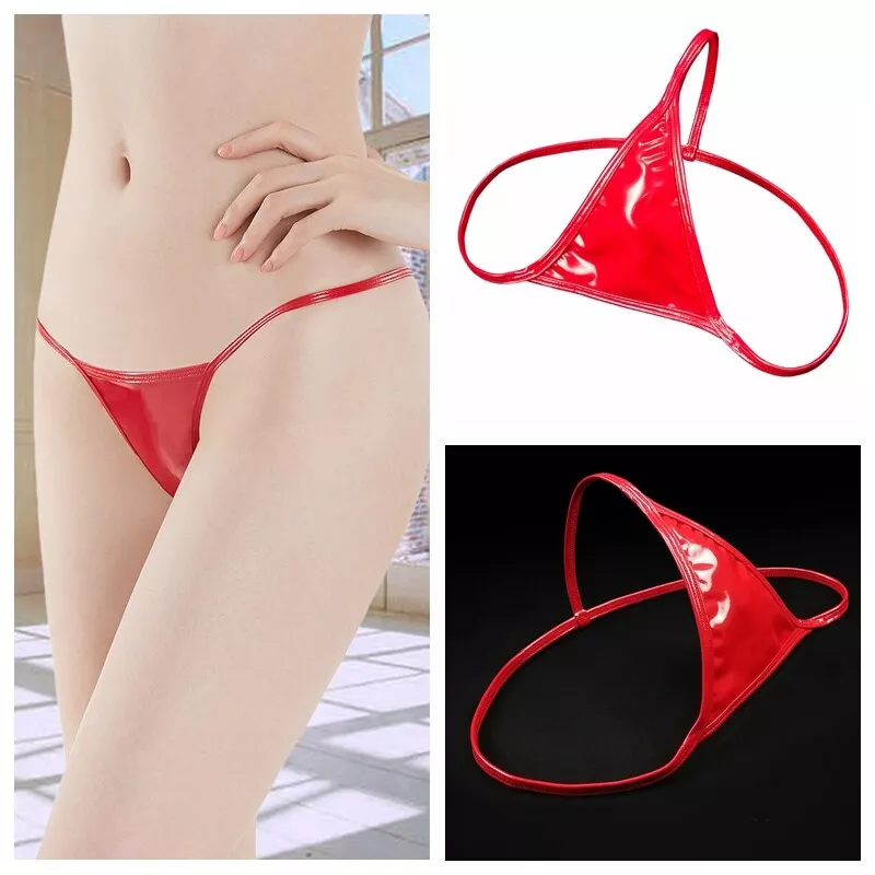 Women Faux Leather G String T Low Waist Briefs Underwear Red |