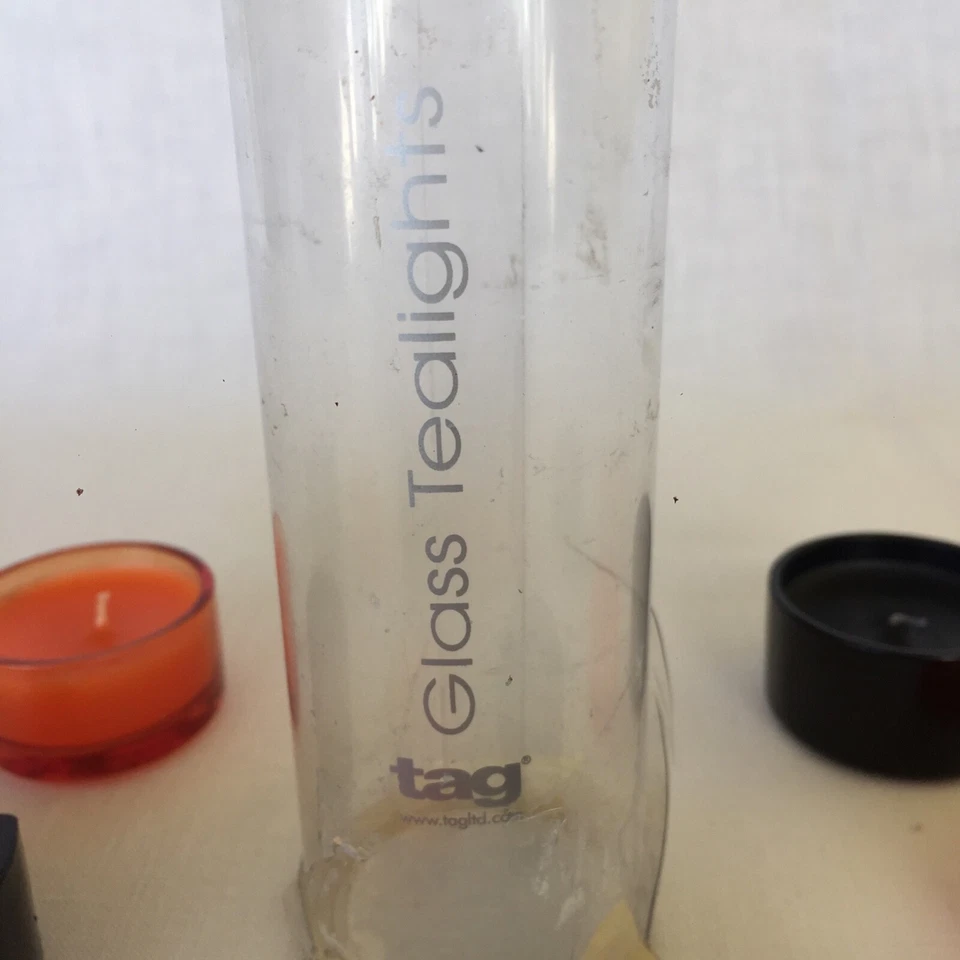 Tealights de vidrio de Halloween Tag Ltd naranja negro sin usar envoltura original retirado Foto 2 de 4