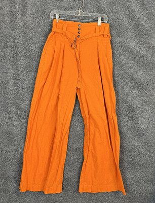 Eudon Choi x RTR High Waist Pleated Pants Size 6 Orange Cotton Linen Wide Leg