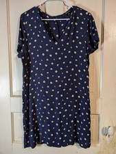 MADEWELL Navy Blue Button-Back Easy Dress in Daisy Dots Style AB331 Size Large