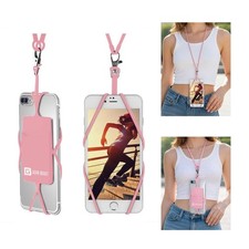 Universal 2 in 1 Lanyard Cell Phone Tether Silicone Neck Strap w/ Card Pocket