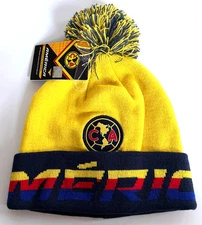 CLUB AMERICA Football Club Official Pom Beanie Hat Blue/Yellow BNWT