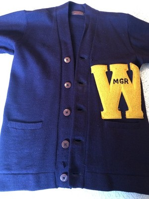 Vintage 1946 Manager W Letter Sweater O Shea Knit Mill Sport Chicago 36 Purple