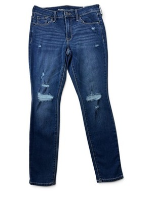Old Navy Women s Pop Icon Skinny Jeans Mid Rise Blue Distressed 4 Short Denim