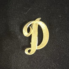 Vintage Mamselle Gold Tone Script Letter D Initial Monogram Brooch Pin