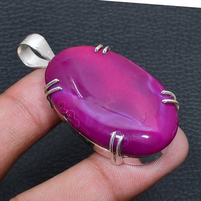 Pink Lace Agate Handmade 925 Silver Jewelry Pendant 2.08'' Y904