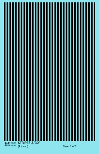 K4 HO Scale Water Slide Decals Black 3/32 Inch Stripes Set