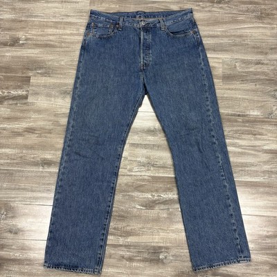Levis 501 Jeans Mens 36x32 Blue Medium Wash Straight Leg Button Fly Y2K Denim