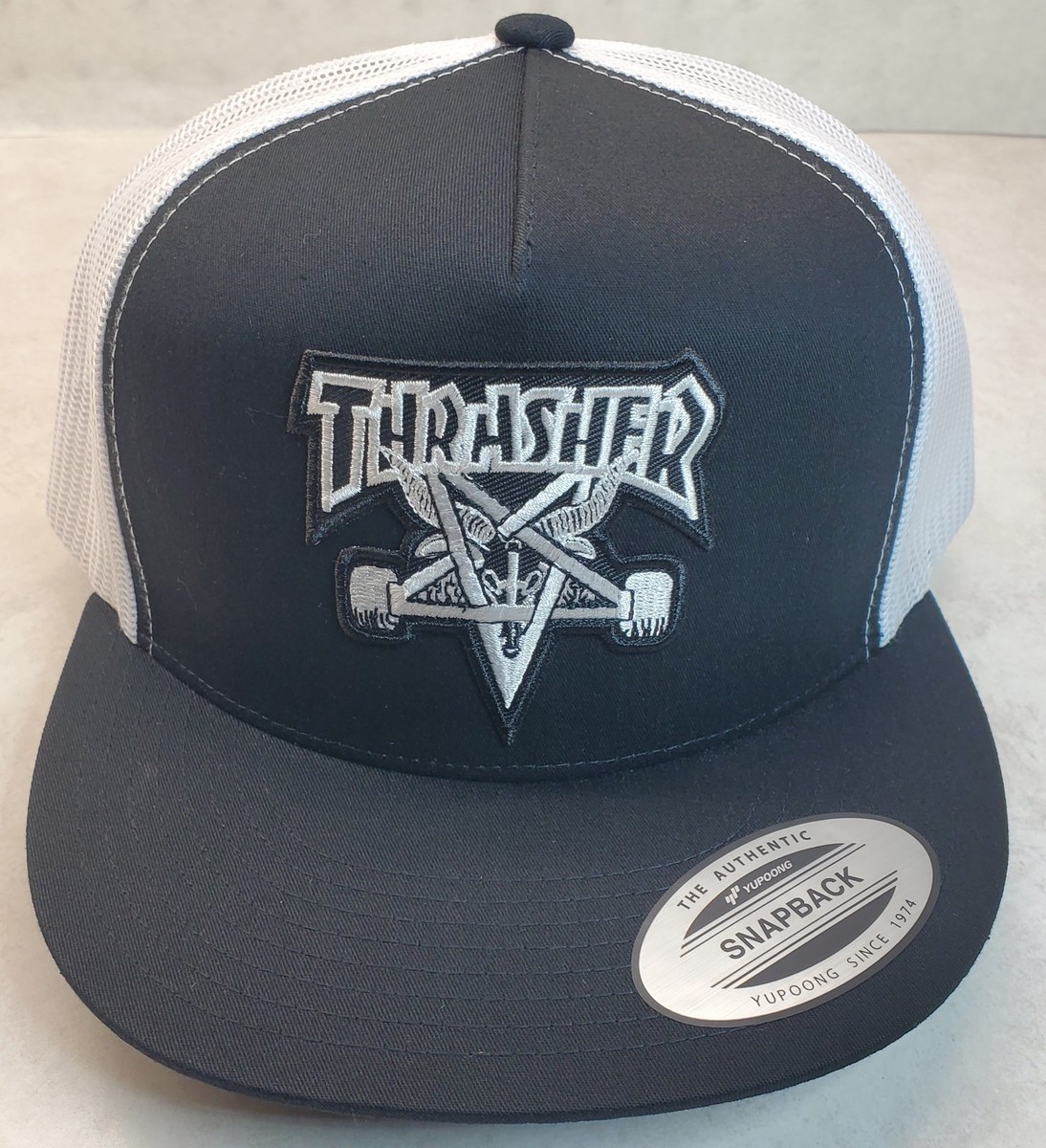 帽子 main story CAP S/M Nearly Black Thrasher Embroidered Patch Trucker Hat / YP Classics 6006 Black