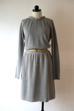 Tory Burch Metallic Silver Stretchy Wool Blend Knit Long Sleeve Dress Women XL