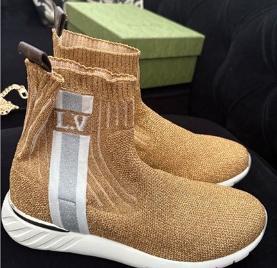 New No Box LOUIS VUITTON AFTERGAME GOLD AND METALLIC TRAINERS SNEAKERS 8.5
