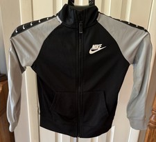 Nike Kids 6/7 full-zip jacket Black Grey Branding Tape Down Arms