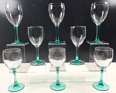 8 Luminarc Turquoise 6.75'' Wine Glass Set Vintage Cristal D'Arques Bar Retro Lot