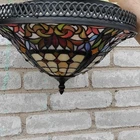 Vtg  Tiffany style Stained Glass Round Ceiling Fixture Multicolor Indoor Dining