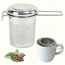 Stainless Steel Tea Filter with Folding Handle Loose Leaf Strainer with Lid