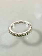 925 Sterling Silver Pave Round Peridot Eternity Band Ring Size 7.5