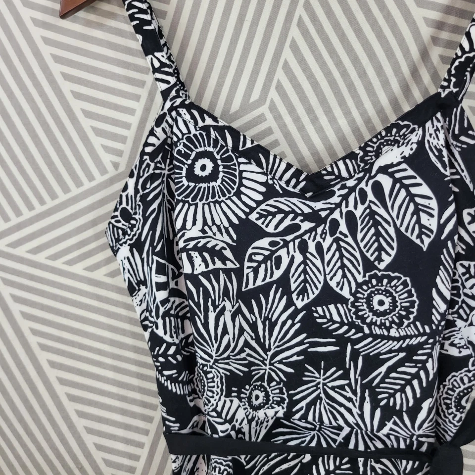 Vestido Catherine Stewart Talla 8 Floral Negro Blanco Tropical Corbata Cintura Hasta la Rodilla  Foto 3 de 4