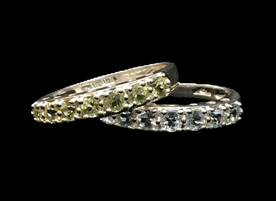 Sterling Silver Green Peridot And Light Blue Topaz Half Eternity Band Rings S8 - Image 2 of 4