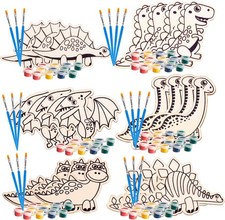 Wood Painting Craft Kit 20pk - Each Dinosaur Painting Set Comes w/ Brush Paint