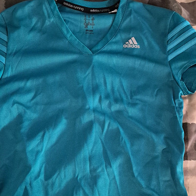 adidas Climacool Running Damen T-Shirt Blau XS V-Ausschnitt Slim Fit Logo