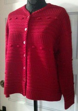 90's Red Textured Heavy Warm WOOL Blend Cardigan Sweater Top M