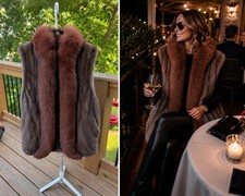 Miss O Oscar De La Renta Furs Mink Fur Fox Collar Reversible, Leather Vest VTG