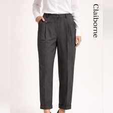 Liz Claiborne Classics Vintage 100 Pure Wool Pleated Career Slacks Charcoal 12
