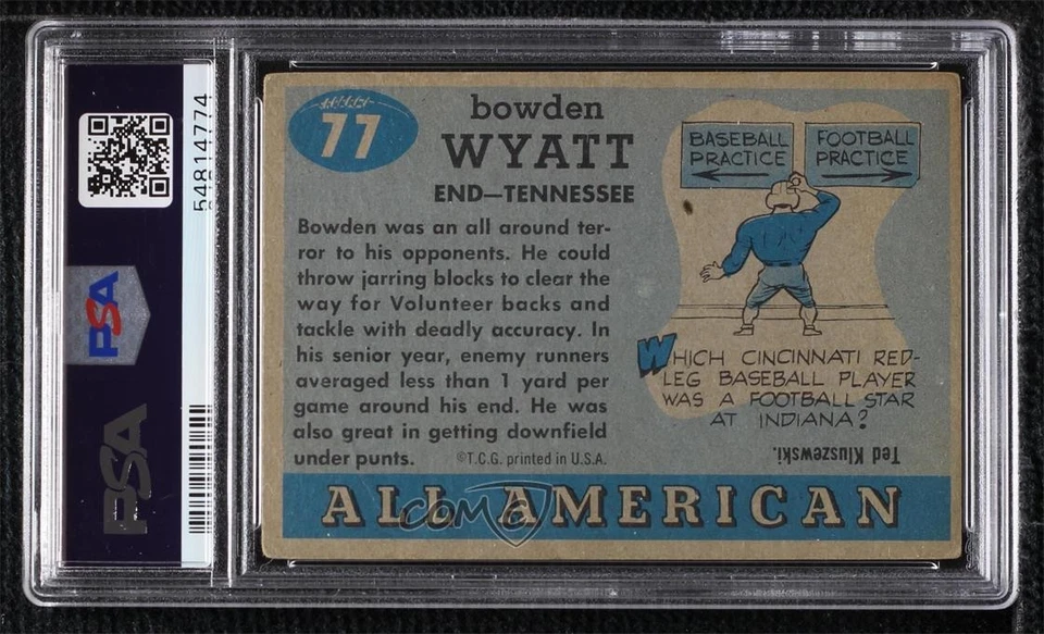 1955 Topps All American Bowden Wyatt #77 PSA 2 - Image 2 of 2