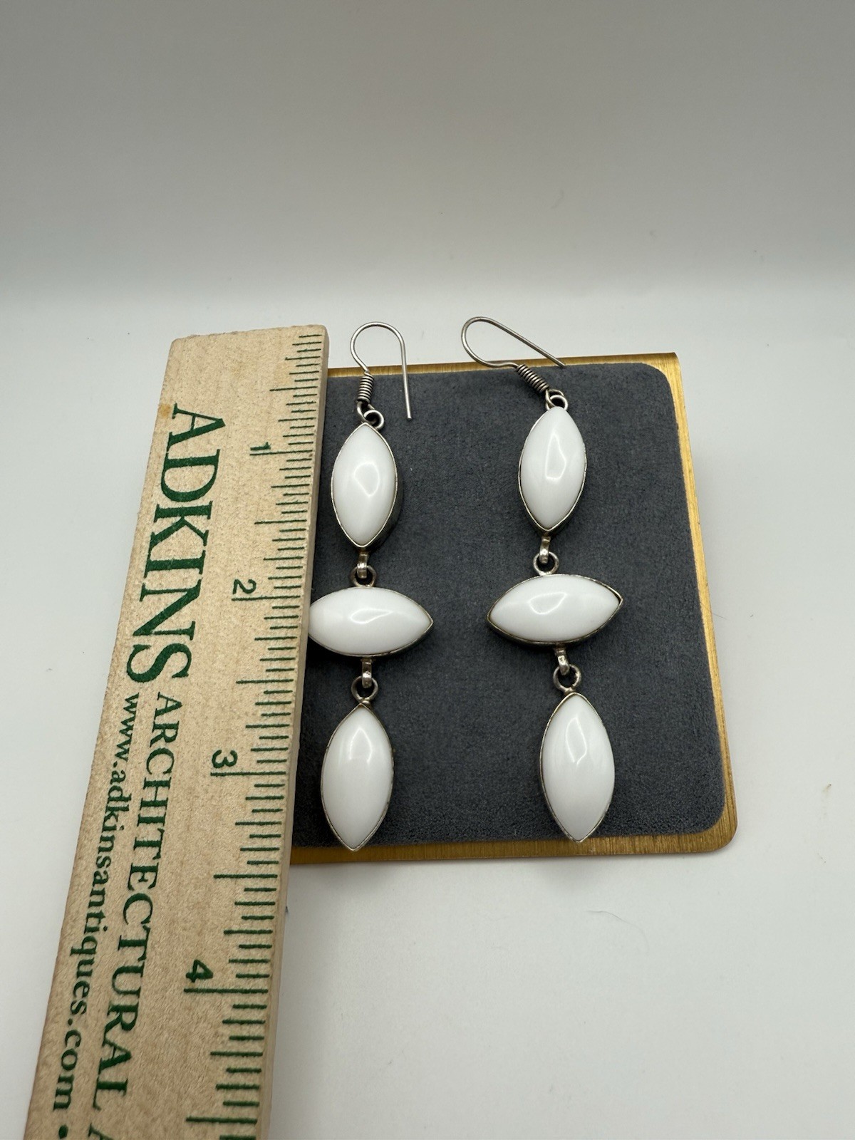Statement White Glass Sterling Dangle Earrings - image 2