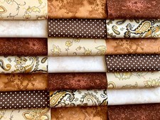 Fabric patchwork squares 30 x 5” (12.5cm) cotton quilting craft beige brown Q14