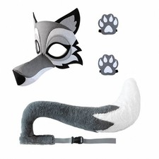 Wolf Face Covering with Tail and Paw Mitts Easy to Wear Wolf Cosplay Costume