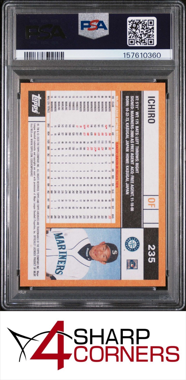 2020 TOPPS ARCHIVES #235 ICHIRO SUZUKI HOF PSA 10 view 2