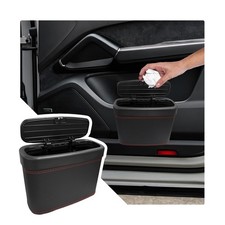 Sbulhia Car Trash Can with Lid, Leather Auto Dustbin Hanging Organizer with M...