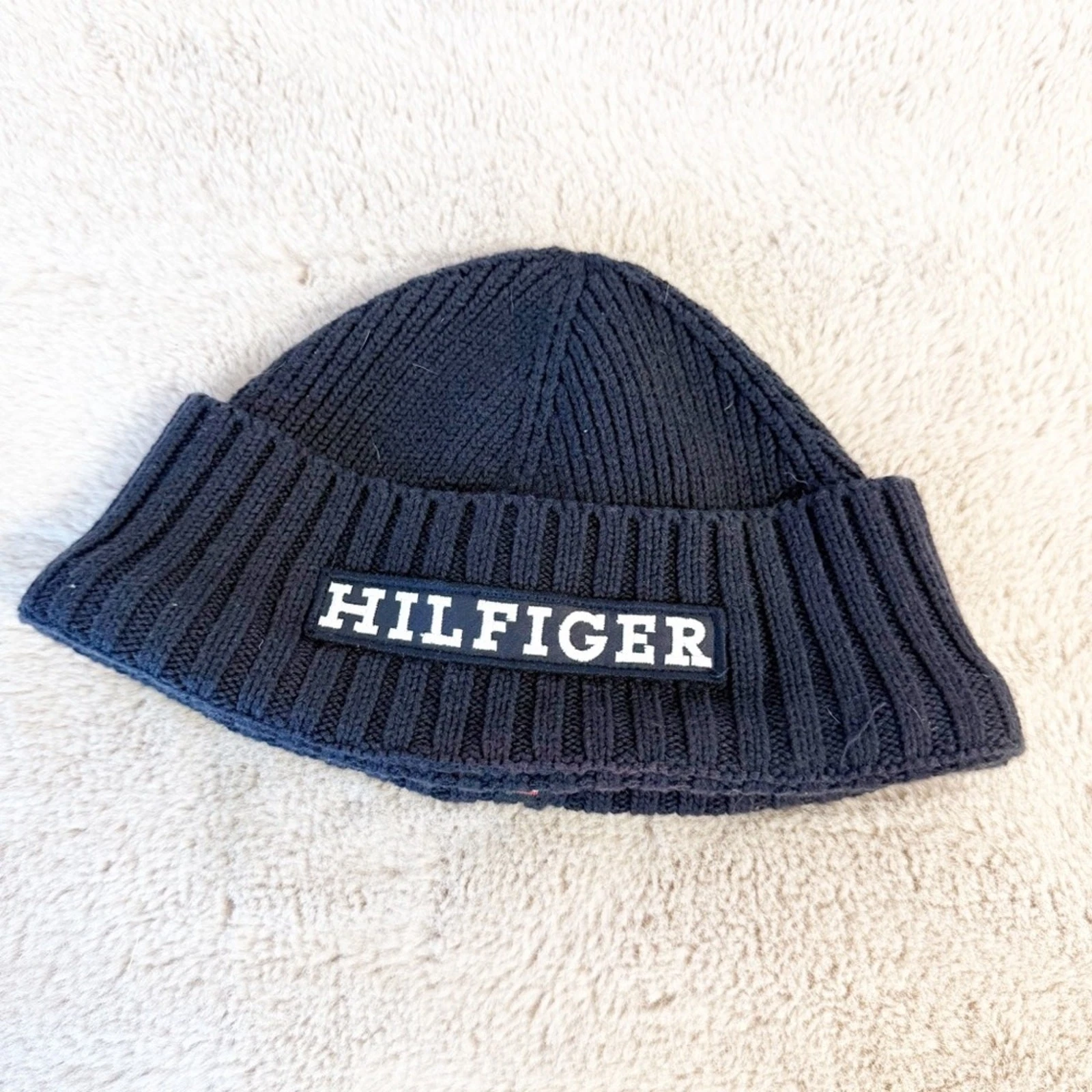 VINTAGE Tommy Hilfiger Navy Blue Knot Skullcap Beanie