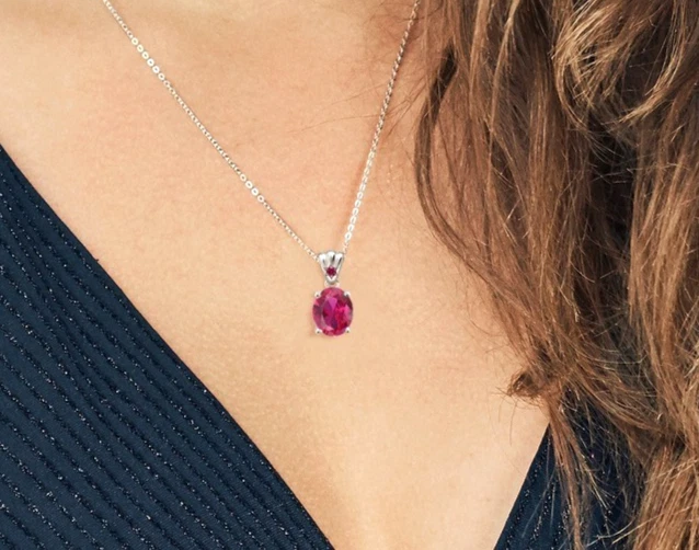 925 Sterlingsilber 4.04 Karat Oval & Rund Rubin Edelstein Anhänger ohne Kette - Bild 3 von 4