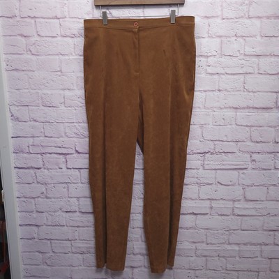 Bechamel Faux Suede Dress Pants Womens Large (36x30) Stretchy Pleated Straight
