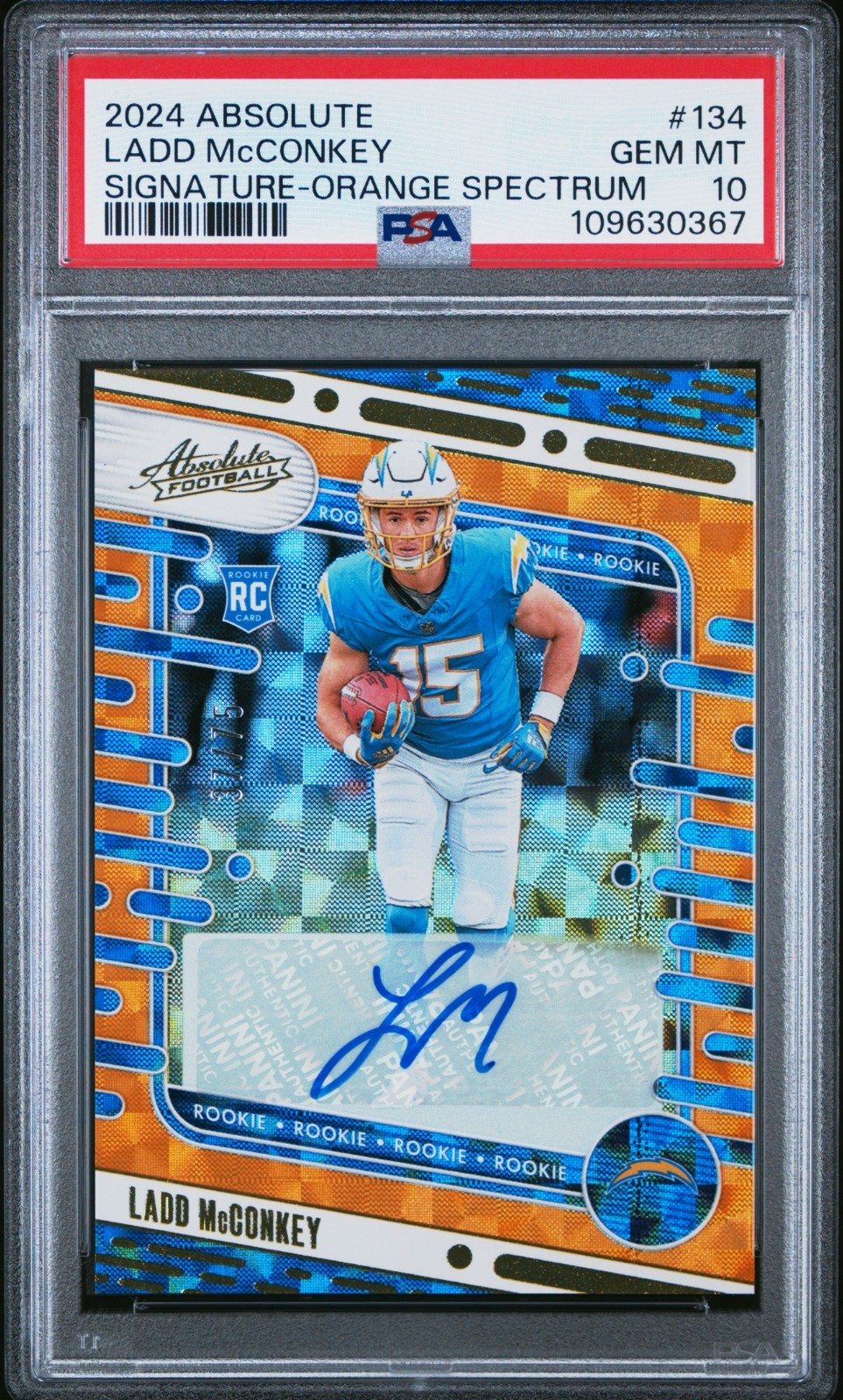 Ladd McConkey Panini Absolute #134 Autograph Orange Mosaic
