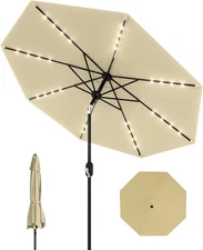 GarveeLife 9' Patio Umbrella Solar Lights 8 Ribs Market Table 32 LED BEIGE