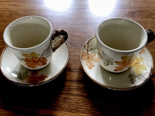 Vintage Franciscan October Cups Mugs And Saucers Autumn Fall Leaves 2 Sets
