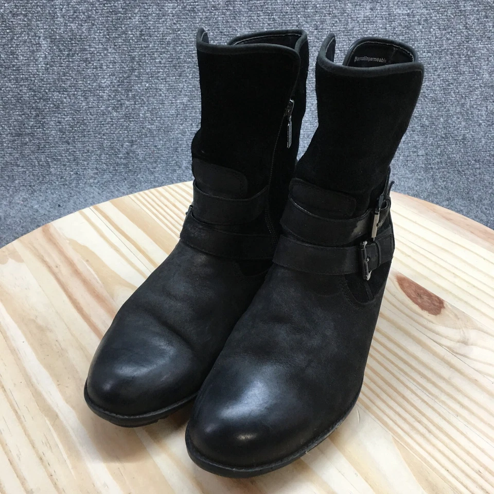 Botas Rubias Para Mujer 10 M Tula Impermeables Motociclista Cuero Negro Cómodas Tacones Bloque Foto 3 de 4
