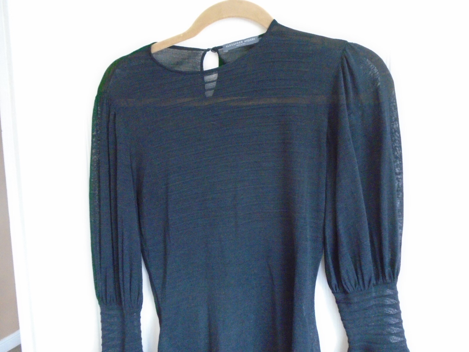 ALEXANDER MCQUEEN.LADIES SHEER TOP.BLACK.LONG PUFF SLEEVES.SIZE 34
