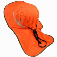 High Visibility Safety Reflective Bucket Brim Neck Flap Boonie Hat Neon Orange