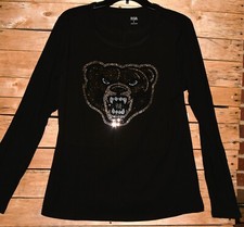 Bears rhinestone bling long sleeved round neck black shirt size large