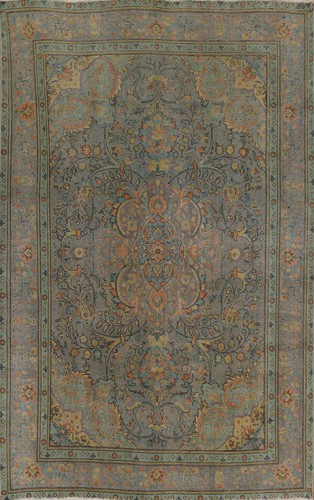 Vintage Gray Over-Dyed Tebriz Floral Traditional Room Size Rug Area Carpet 8x11